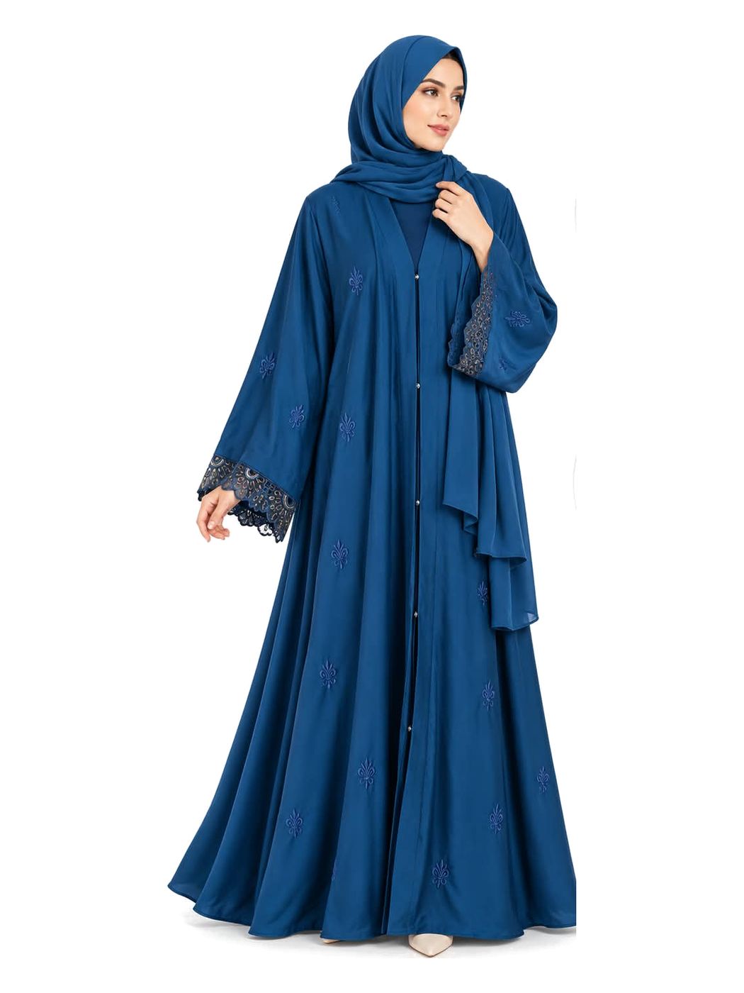 Feroza Fleur Abaya in deep turquoise with matching scarf